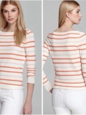 Tory Burch Cream Sweater with Coral Stripes